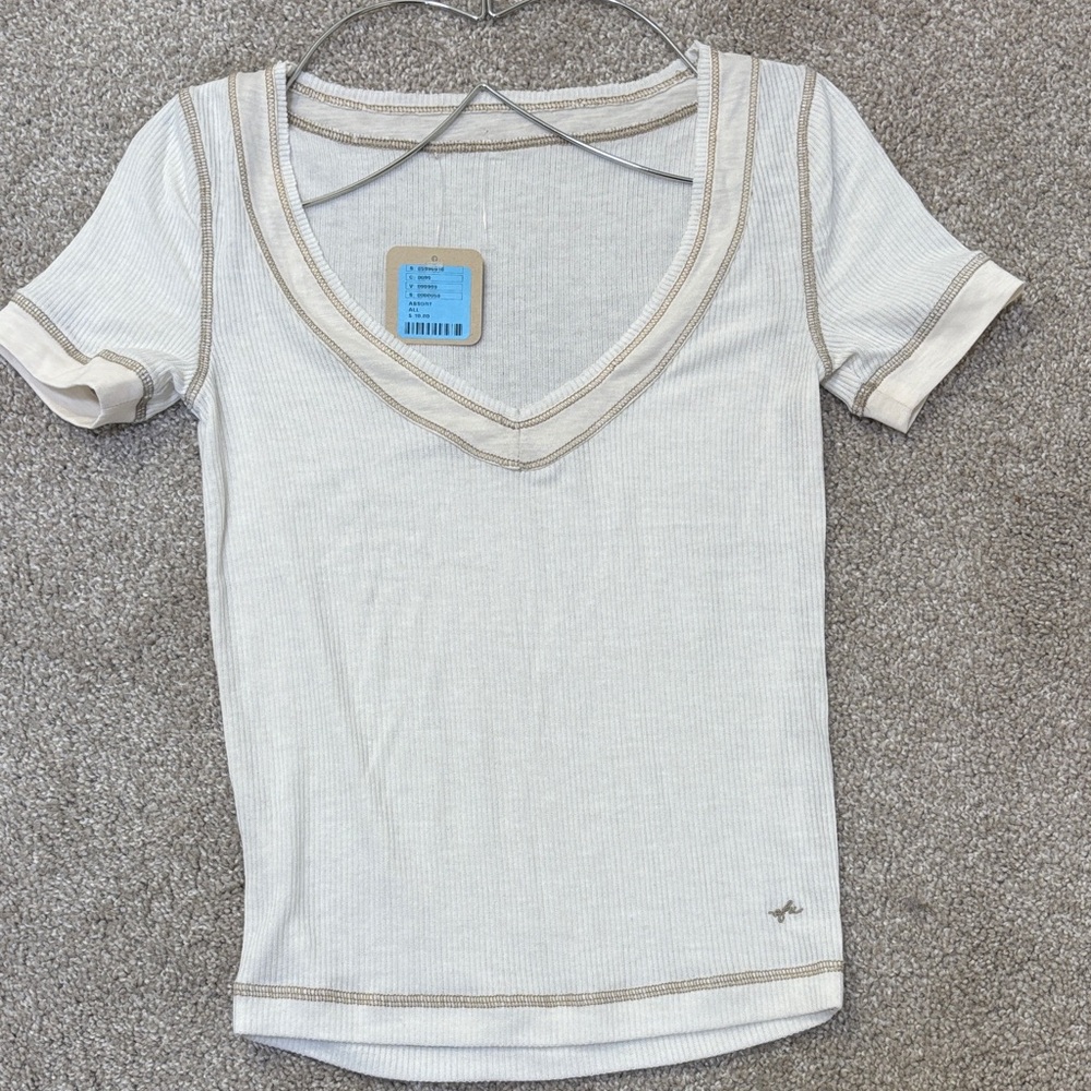 Women's V-Neck Ribbed Top - Cream